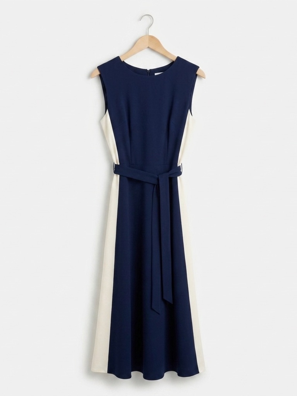 NWT Lauren Ralph Lauren Navy Cream Colorblock Tie-Waist Midi Dress Size 10